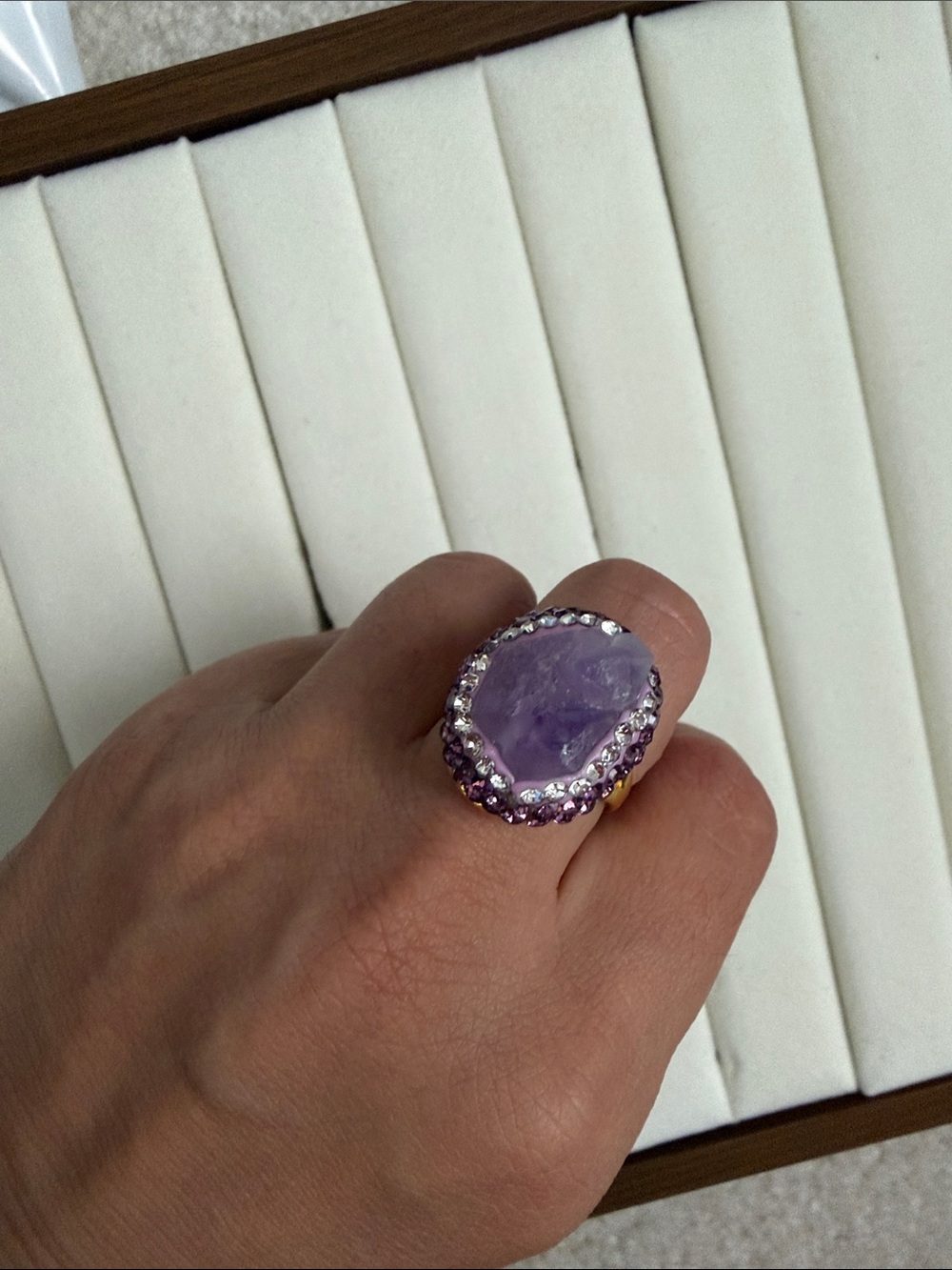 Gold-Plated Ring with Purple Amethyst Cluster
